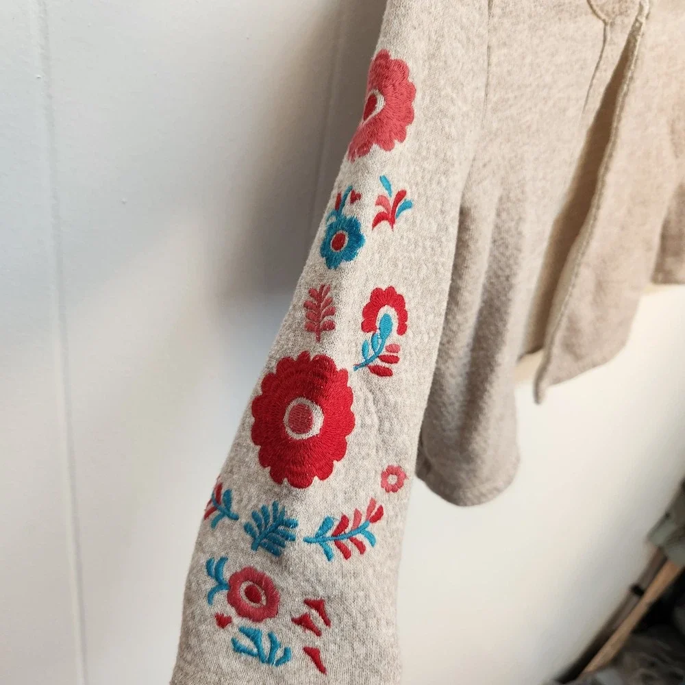 Genuine Kids OshKosh Cardigan Sweater 3T Beige Embroidered Floral Cotton‎ Girls